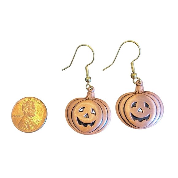 Jack-O-Lantern Pumpkin Halloween Earrings With Bronze Hooks -194 - Picture 2 of 2